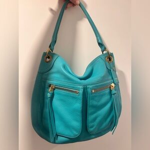 Unique Fossil Leather Slouchy Hobo Shoulder Bag - Turquoise With Hangtag